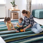 Abstract 8x10 Area Rug, Modern Stripe Teal Rugs for Living Room, Washable Soft Large Non-Slip Floor Carpet for Dining Room Office Bedroom Farmhouse Decor - Teal/Multi