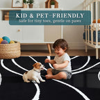 YIHOUSE Abstract Washable Rug 5x7,Ultra Thin Non Slip Black Rugs for Living Room,Modern Minimalist White Stripe Rugs for Bedroom,Dining Room Office Playroom (5'x7',Black-2)