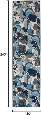 Rugshop Gray Large Floral Non-Slip Runner Rug Fade Resistant for Hallway, Entryway and Kitchen, 2'7" x 8'
