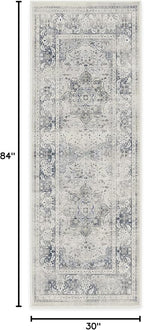 RUGGABLE Washable Vintage Runner Rug – Sarrah Blue Quartz 2.5x7, Stain-Resistant, Non-Slip Hallway Runner – Machine Washable Rug for Hallway, Entryway, Living Room & Kitchen–with Cushioned Pad