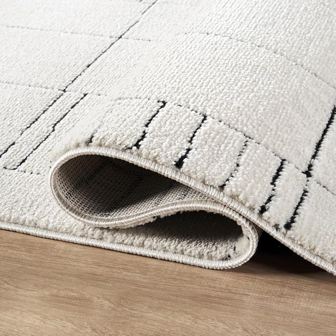 Abani Cream Area Rug – 6' x 9' – Oliver Collection – Geometric Linework Pattern – Non-Shedding, Easy to Clean – Durable for Living Room, Bedroom, or Office, Pet & Child Friendly