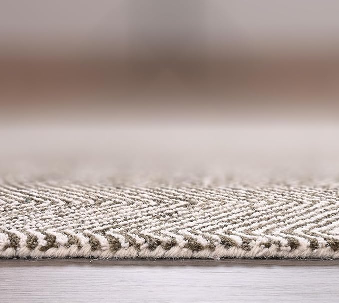 Modern Herringbone Chevron Collection Handcrafted Wool Area Rug - Durable, Zigzag Pattern, for High Traffic, Contemporary Design for Living Room, Bedroom, Dining Room Decor (Dark Olive, 7' round)