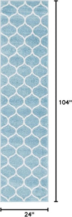 Rugs.com Lattice Frieze Collection Rug – 2' x 8' 8 Runner Light Blue Medium Rug Perfect for Living Rooms, Large Dining Rooms, Open Floorplans