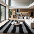 Zentavio Area Rugs for Living Room Large Rugs for Bedroom 6x9 Carpet Fluffy Fuzzy Soft Shag Aesthetic Plush High Pile Gray Throw Rug for Nursery Kids Room Dorm Horizontal Stripes Black Grey