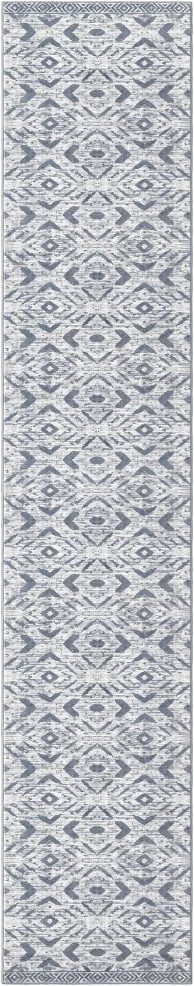 KILOCOCO Hallway Runner Rug 2.6'x18' Washable Printed Moroccan Runner Rugs Non Slip Entryway Rugs Soft Indoor Long Floor Rug for Bedroom Kitchen Living Room Geometric Boho Carpet Runners, Grey White