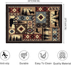 Rustic Cabin Wildlife Entrance 2x3 Rug,Buffalo Plaid Bear Moose Deer Country,Door Mat Indoor Throw Rugs Small Entryway Rug Doormat Washable Non Slip Vintage Floor Carpets Mat for Front Door,Bedroom