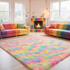 Zentavio Unicorn Rugs for Girls Room 6x9 Area Rugs for Living Room Carpet for Bedroom Washable Soft Fluffy Shag Aesthetic Plush High Pile Throw Rug for Nursery Kids Room Dorm Room Rainbow