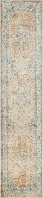 Nourison Home Astra Machine Washable Beige Blue 2'2" x 8' Area Rug - Easy Clean, Non Shedding, Bed Room, Living Room, Dining Room, Kitchen (8' Runner)