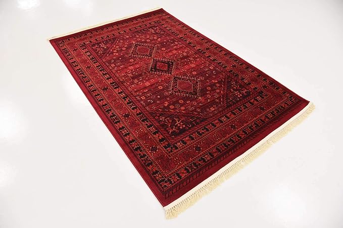 Unique Loom Tekke Collection Area Rug - Sheibani (4' 1" x 6' 1" Rectangle Red/Black)