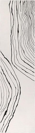 GLN Rugs Contemporary Collection - Machine Washable Area Rug, Contemporary Washable, Non Slip, Low Pile Chenille Rug, Living Room, Bedroom, Kitchen Rug (2'6" x 10' Beige Black)