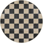 LIVEBOX Checkered Round Rug 6 Ft Washable Area Rug for Playroom, Kids Non-Slip Neutral Classic Circle Rug Geometric Large Carpet Soft Boys Rug for Classroom Dorm Bedroom(Black,180R)
