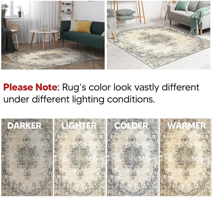 Keen Home Design 8x10 Rug - Machine Washable Area Rug with Non-Slip Backing, Ideal for Living Room, Dining Room, Bedroom - Vintage, Easy Clean, Durable, Low Pile - (8' x 10')