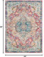 Livabliss Area Rugs - 2x3 Romaine Vintage Boho Rose Navy Sky Blue Area Rug for Living Room Bedroom - Floral Medallion Stain Resistant Carpet for Kitchen, Nursery, Office (2' x 3')