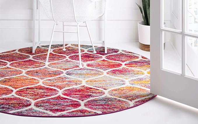 Rugs.com Lattice Frieze Collection Rug – 10' Round Multi Medium Rug Perfect for Kitchens, Dining Rooms