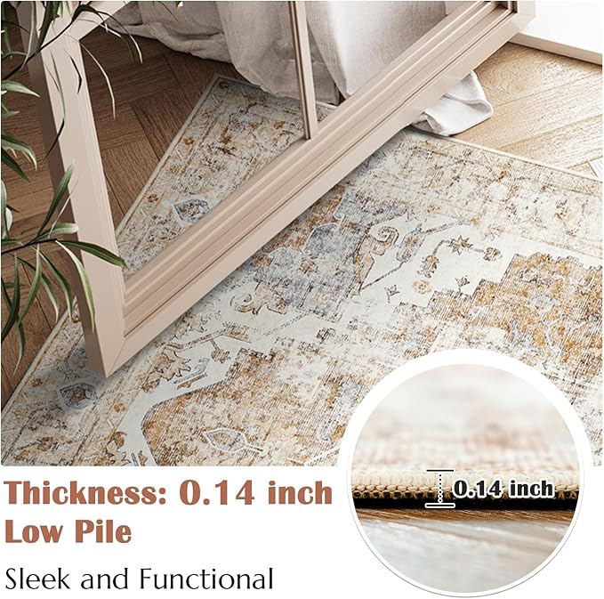 jinchan Kelda Runner Rug 2x7 Hallway Rug Kitchen Washable Runner Vintage Mat Retro Lightweight Non-Slip Floor Cover Distressed Thin Carpet for Entryway Bathroom Bedroom Laundry Room Stairway Brick Red