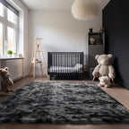 Zentavio Black and Grey Area Rugs for Living Room Large Men Room Carpet 9x12 Bedroom Fluffy Furry Shag Aesthetic Plush High Pile Floor Rug for Kids Room Dorm Home Decor Gray