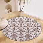 Oriental Tribal Floral Round Rug Vintage Brown Pattern Area Rug Washable Soft Non-Slip Floor Carpet Low Pile Accent Rugs for Entryway Living Room Dining Room Bedroom Home Office 8ft