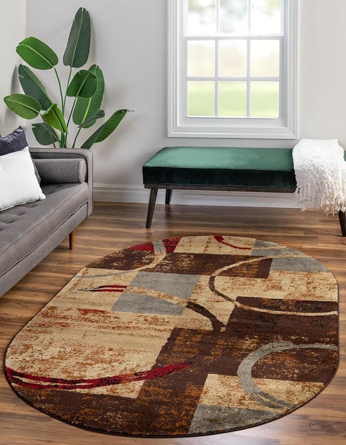 Unique Loom Barista Collection Area Rug - Kouillou (2' 2" x 3' 1" Oval, Multi/Brown)
