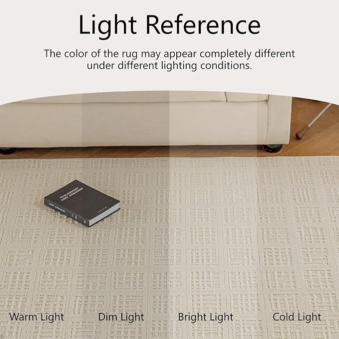 jxgzyy Beige Area Rug, 0.36'' Thick Low Pile Textured Rug, Modern Aesthetic Solid Carpet for High Traffic Area, Stain-Resistant Kitchen Rug with Non-Slip Backing, 5x7