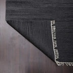 Rugsotic Carpets Hand Woven Flat Weave Kilim Wool ECO-Friendly Area Rugs - 8'x10', Rectangle Shape, Charcoal Color, Solid Plain Design, Low Pile Handmade Rugs for Living Room, Bed Room (D00111)