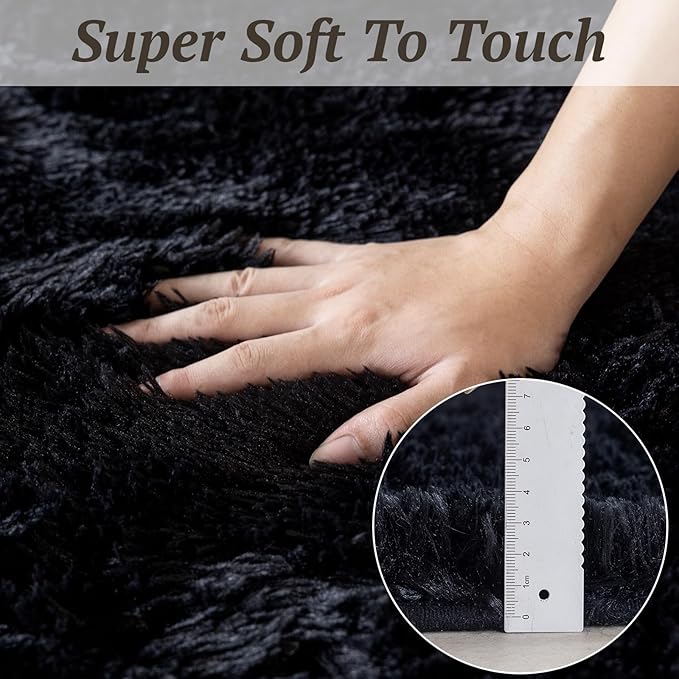 8x10 Area Rugs for Living Room Bedroom, Soft Fluffy Shaggy Bedside Rug, Indoor Floor Carpet for Kids Playroom, Dorms, Nursery Rooms, Home Decor (Black 8'x10')