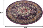 SAFAVIEH Monaco Collection Area Rug - 6'7" Round, Violet & Fuchsia, Boho Chic Medallion Distressed Design, Non-Shedding & Easy Care, Ideal for High Traffic Areas in Living Room, Bedroom (MNC243P)