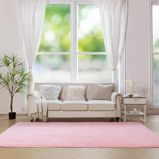 duduta Pink Fluffy Rug 4x6 ft, Shaggy Plush Carpet Bedroom Nursery Living Room Dorm Decor