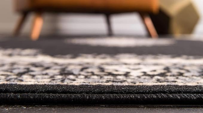 Unique Loom Reza Collection Traditional Persian Style Area Rug, 2 ft 7 in x 10 ft, Black/Beige