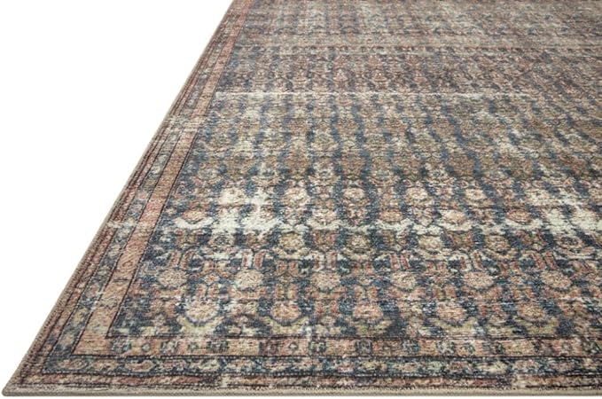 Loloi Amber Lewis Billie Collection, Ocean & Brick 7'-6" x 9'-6" Area Rug – Antique & Distressed Accent Rugs for Living Room, Bedroom, Entryway & Hallway, No Shed High Traffic Area Home Decor Rug