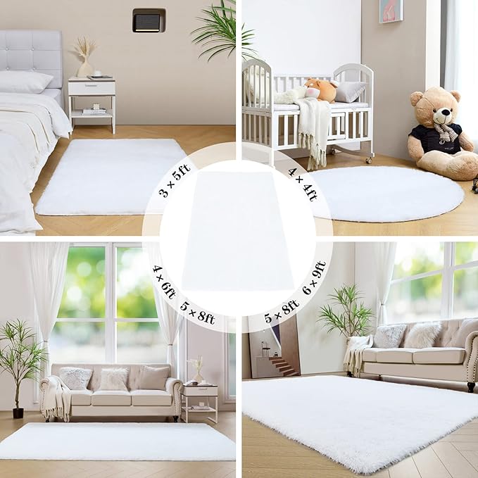 duduta White Soft Fluffy Rug 4x6 ft, Shag Fuzzy Plush Rectangle Carpet for Bedroom Nursery Living Room Home Decor