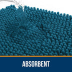 OLANLY Bathroom Rugs 47x17, Extra Soft Absorbent Chenille Bath Rugs, Rubber Backing Quick Dry, Machine Washable Bath Mats for Bathroom Floor, Tub and Shower, Home Decor Accessories, Peacock Blue