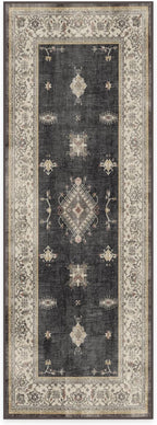 RUGGABLE Washable Vintage Runner Rug – Verena Dark Wood 2.5x7, Stain-Resistant, Non-Slip Hallway Runner – Machine Washable Rug for Hallway, Entryway, Living Room & Kitchen–with Cushioned Pad