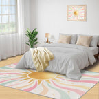 Boho Sun Area Rugs 4x5ft, Minimalist Sunburst Kids Play Rug, Abstraction Deco Throw Rugs Bedroom Fluffie Soft for Coffee Shop Living Room Under Table Game Room
