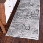 Rugs.com Leipzig Collection Runner Rug – 10 Ft Runner Grey Low-Pile Rug Perfect for Hallways, Entryways