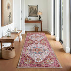 Runner Rug 2×6, Machine Washable Vintage Non-Slip Area Rug, Low Pile, Decorative Carpet Printed Floral Rugs for Living Room, Entryway, Kitchen, Bedroom, Plum