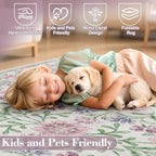 Wonnitar Boho Floral Area Rug 6x9, Washable Purple Rugs for Bedroom Girls, Non Slip Ultra-Thin Soft Indoor Baby Carpet for Nursery Dorm Kids Room Living Room, Light Purple/Pink