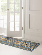 Unique Loom Taftan Collection Border Geometric Tribal Inspired Design Area Rug (2' 2 x 8' 2 Runner, Light Blue/ Gold)