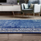 Antep Rugs Alfombras Bordered Modern 3x5 Non-Slip (Non-Skid) Low Pile Rubber Backing Indoor Area Rug (Navy, 3' x 5')