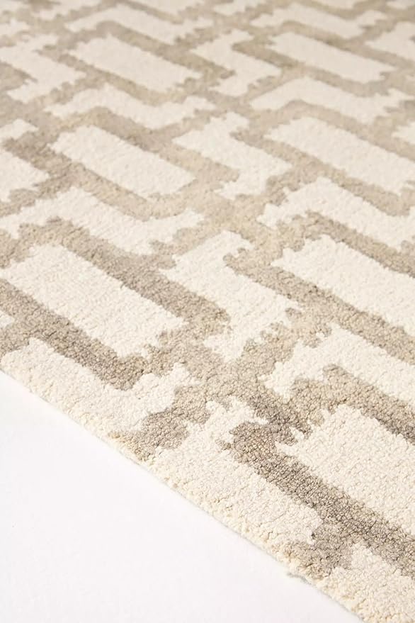 Hand-Tufted Wool Marengo Rug in Taupe – Geometric Patterned Carpet for Living Room, Bedroom & Study – Soft & Durable– 10 x 10