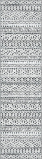 KUTA Moroccan Washable Runner Rug, 2x10 Non-Slip Vintage Grey Boho Hallway Kitchen Runners Ultra Soft Distressed Geometric Floor Carpet Rugs for Bedroom Laundry Living Room