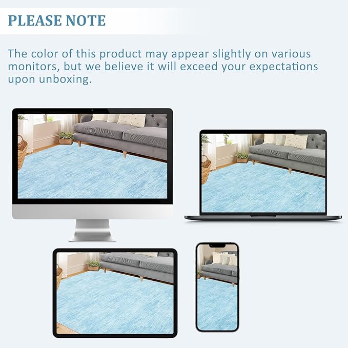 RUGSREAL Living Room Area Rug 9x12 Washable Rug Non-Slip Stain Resistant Modern Abstract Bedroom Rug Contemporary Throw Floor Carpet for Dining Room Solid Area Rug for Home Office, Light Blue