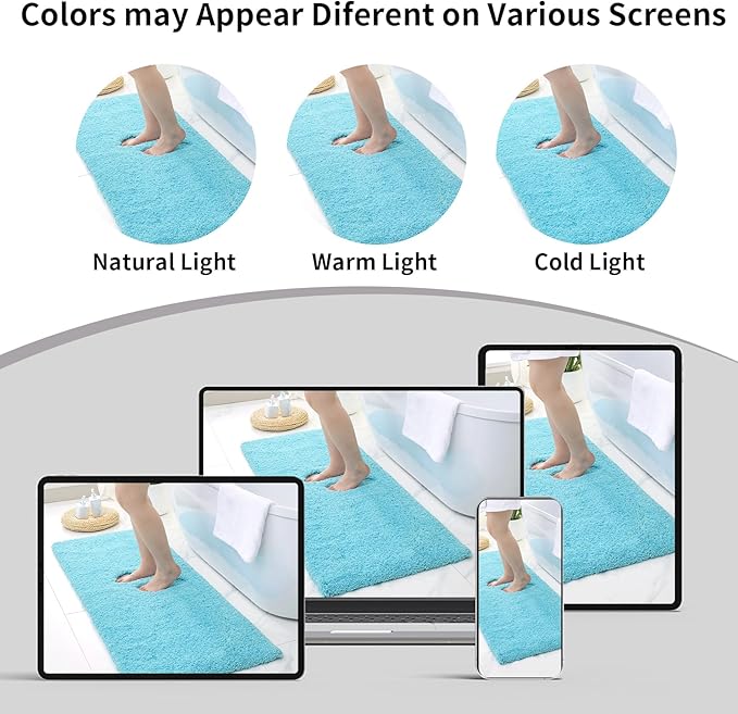 Teal Bathroom Rug 24x36 Non Slip Fluffy Bath Mat for Bathroom Floor Washable Plush Luxury Bath Rug for Tub Soft Shaggy Absorbent Shower Sink Mat