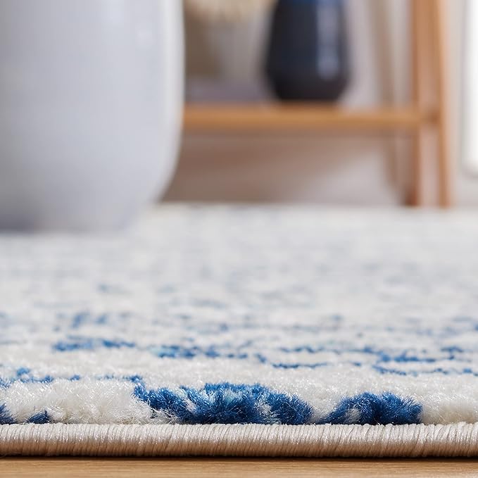 SAFAVIEH Tulum Collection Area Rug - 8' Square, Ivory & Navy, Moroccan Boho Tribal Design, Non-Shedding & Easy to Clean, Ideal for Living Room, Bedroom, Dining Space (TUL272D)