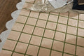 Scalloped Border Wool Area Rug with Windowpane Grid, Hand-Tufted, Beige-Blush with Sage Lines & Light Purple Edge - Soft High-Low Pile for Living Room, Bedroom, Nursery - 7x7 Ft (Round)
