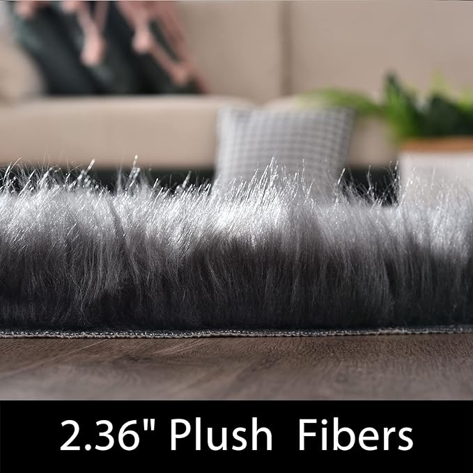Latepis Large Rugs for Bedroom Dark Grey 6.7x10 Faux Sheepskin Fur Rug for Living Room Fuzzy Shaggy Furry Rug Luxury Home Decor Rectangle
