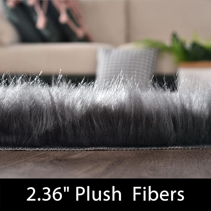 Latepis Dark Grey Rugs for Living Room Sofa 5x6.7 Faux Sheepskin Rug for Bedroom Plush Fluffy Rug Room Décor, Furry Rugs, Rectangle