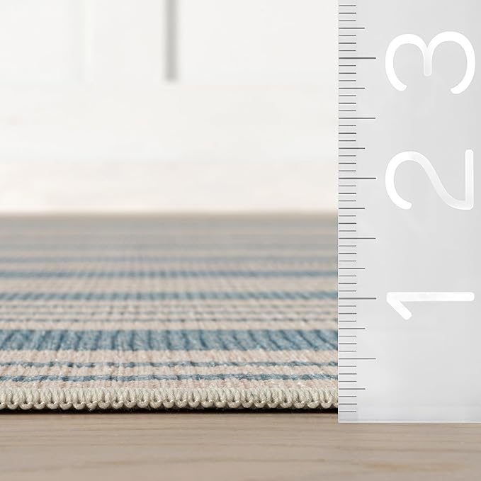 Dash & Albert Talos Blue Machine Washable Rug, 6 X 9 Feet, Blue/Ivory Stripe Pattern