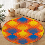 Vintage Blue Orange Round Rug Retro Pattern Print Area Rug Washable 4ft Circle Rugs for Living Room Bedroom Non Slip, Soft Indoor Floor Carpet for Kitchen Entryway Family Room