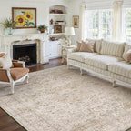 10x12 Beige Area Rug Vintage Living Room Bedroom Washable Carpet Non-Slip Soft Low Pile Distressed Indoor Large Throw Rug for Dining Room Office