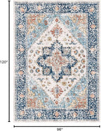 SERISSA Boho 8x10 Area Rugs, Washable Vintage Large Living Room Rug Non-Slip, Ultra Soft Oriental Print Distressed Tribal Farmhouse Blue Orange Carpet for Dining Room Bedroom Dorm Office Home Decor